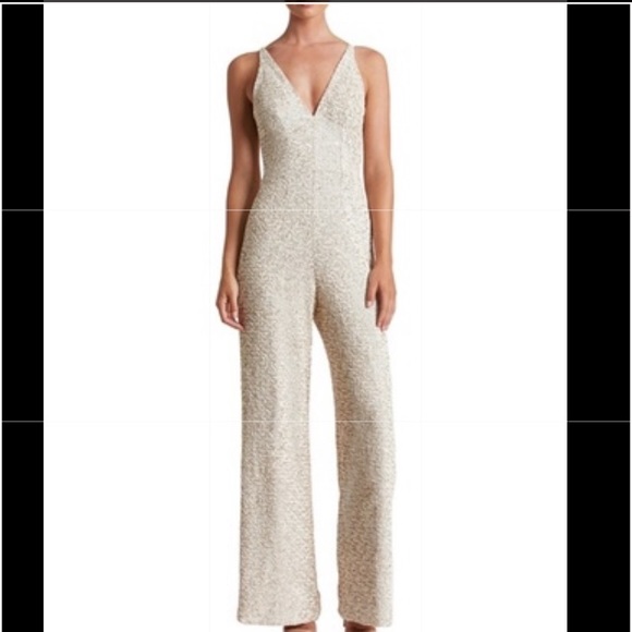 dress the population white sequin jumpsuit Anthropologie Dress The Population Andy Sequin Jumpsuit Size S